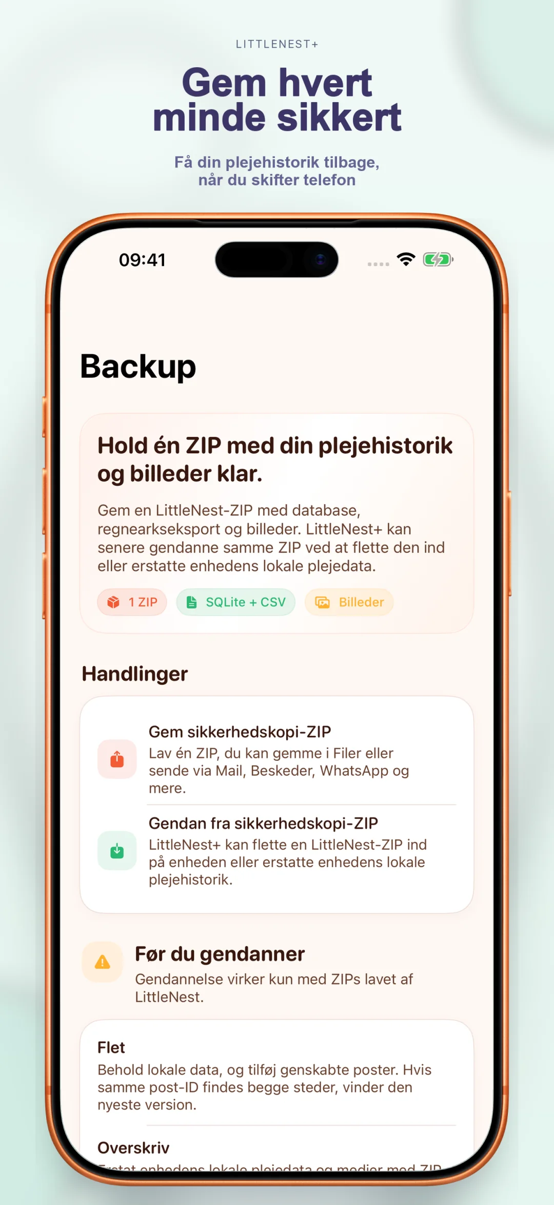 Cloudbackup af omsorgshistorik