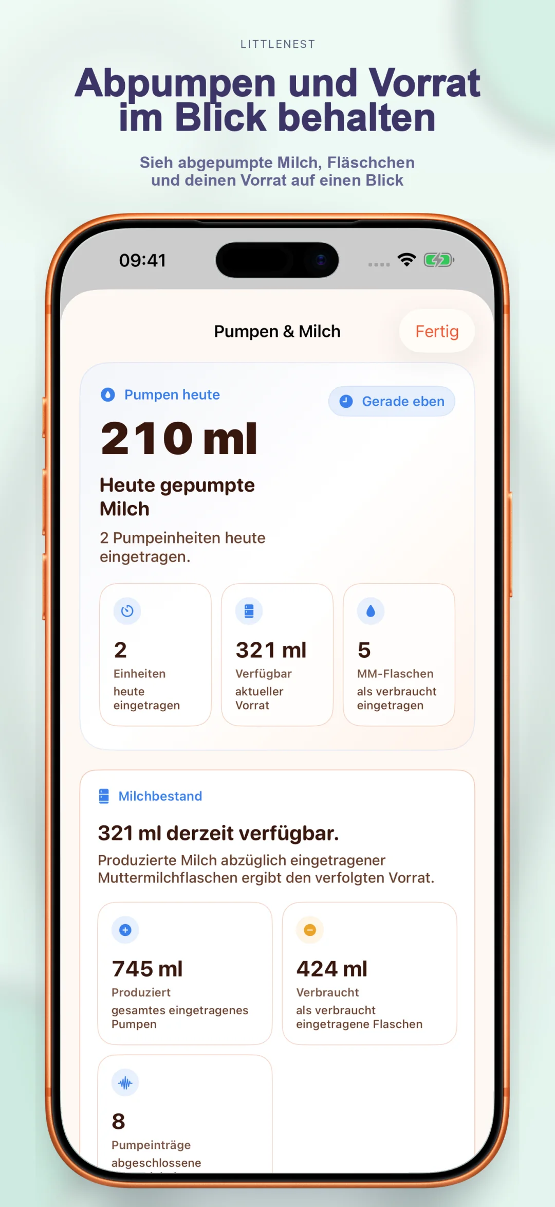 Pumpen- und Milchvorrat-Tracking