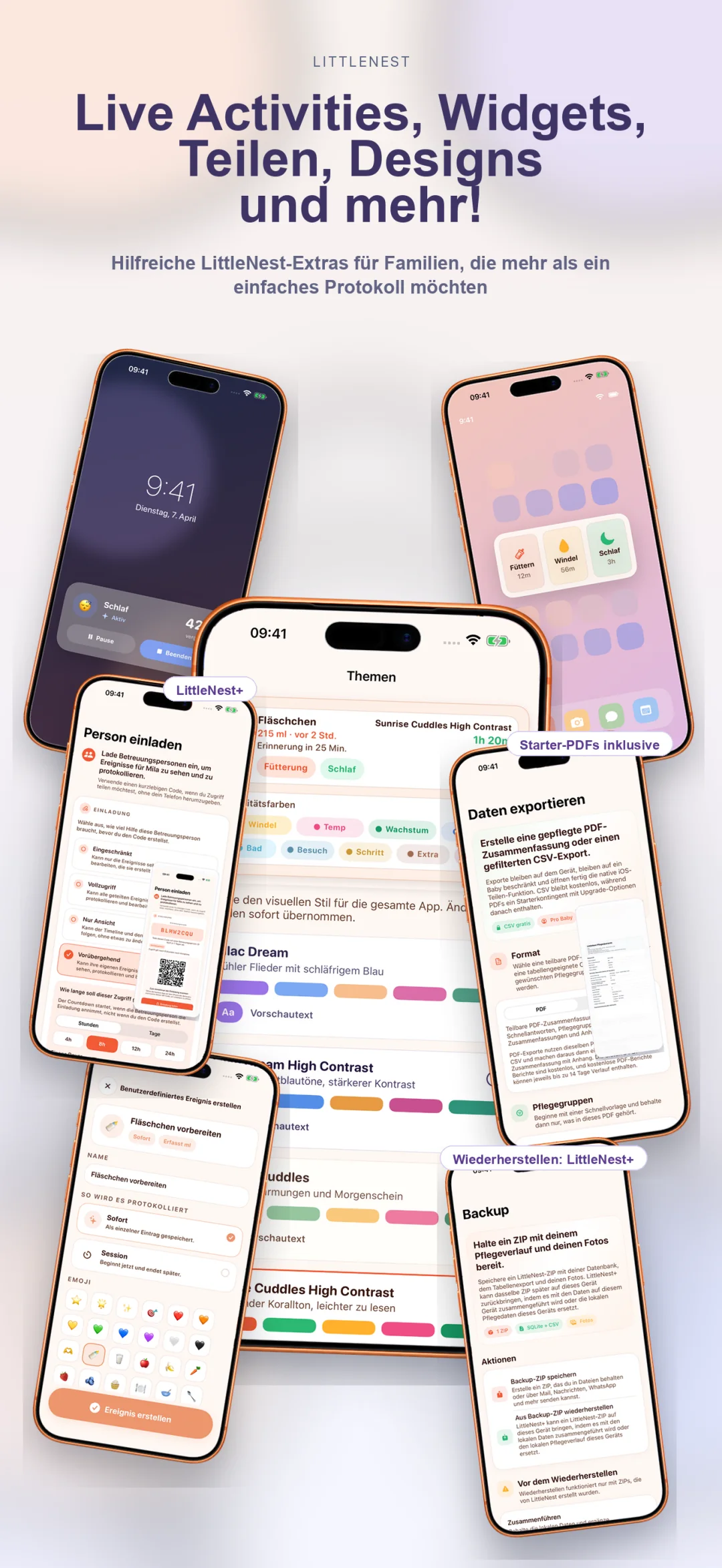 Eigene Ereignistypen, Themes, Live Activities, Widgets und mehr