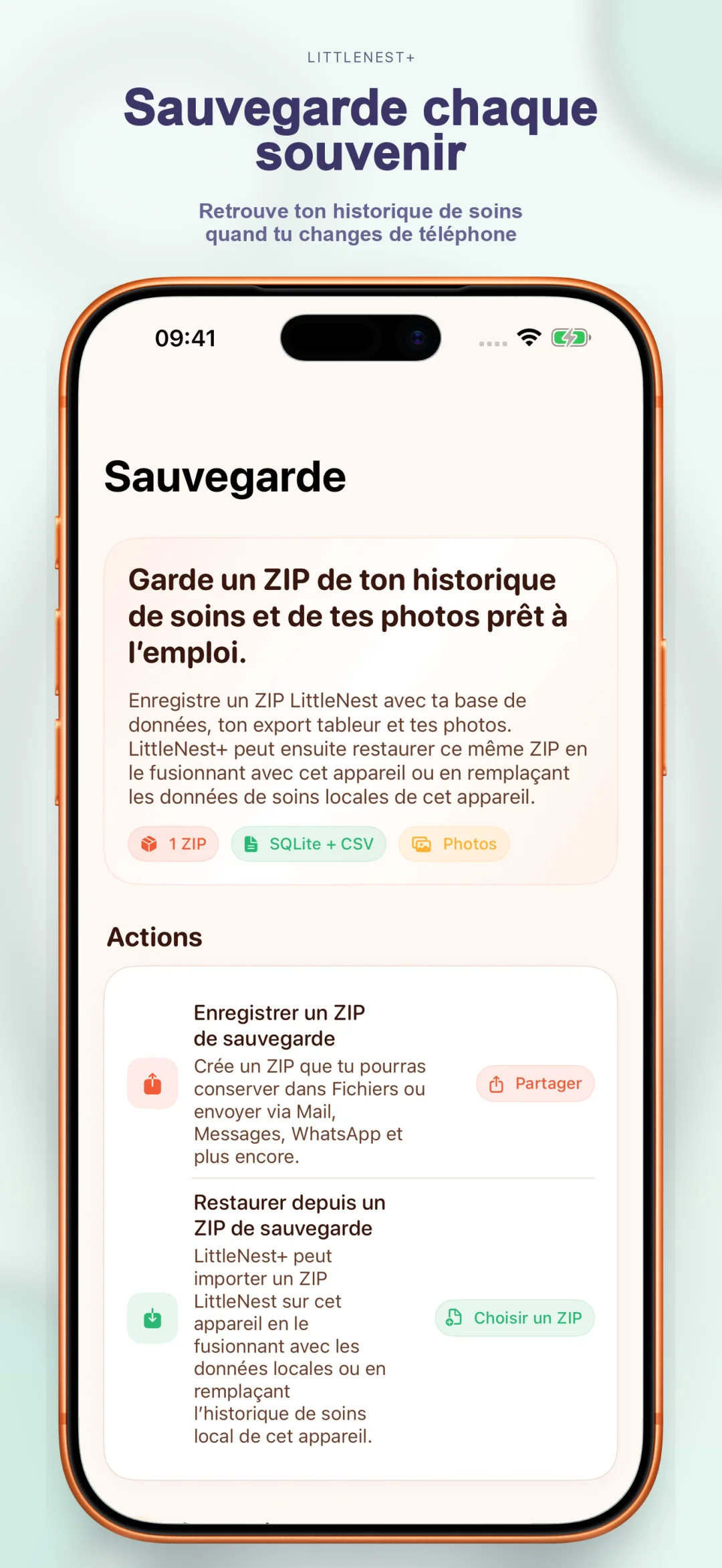 Sauvegarde cloud de l'historique de soins