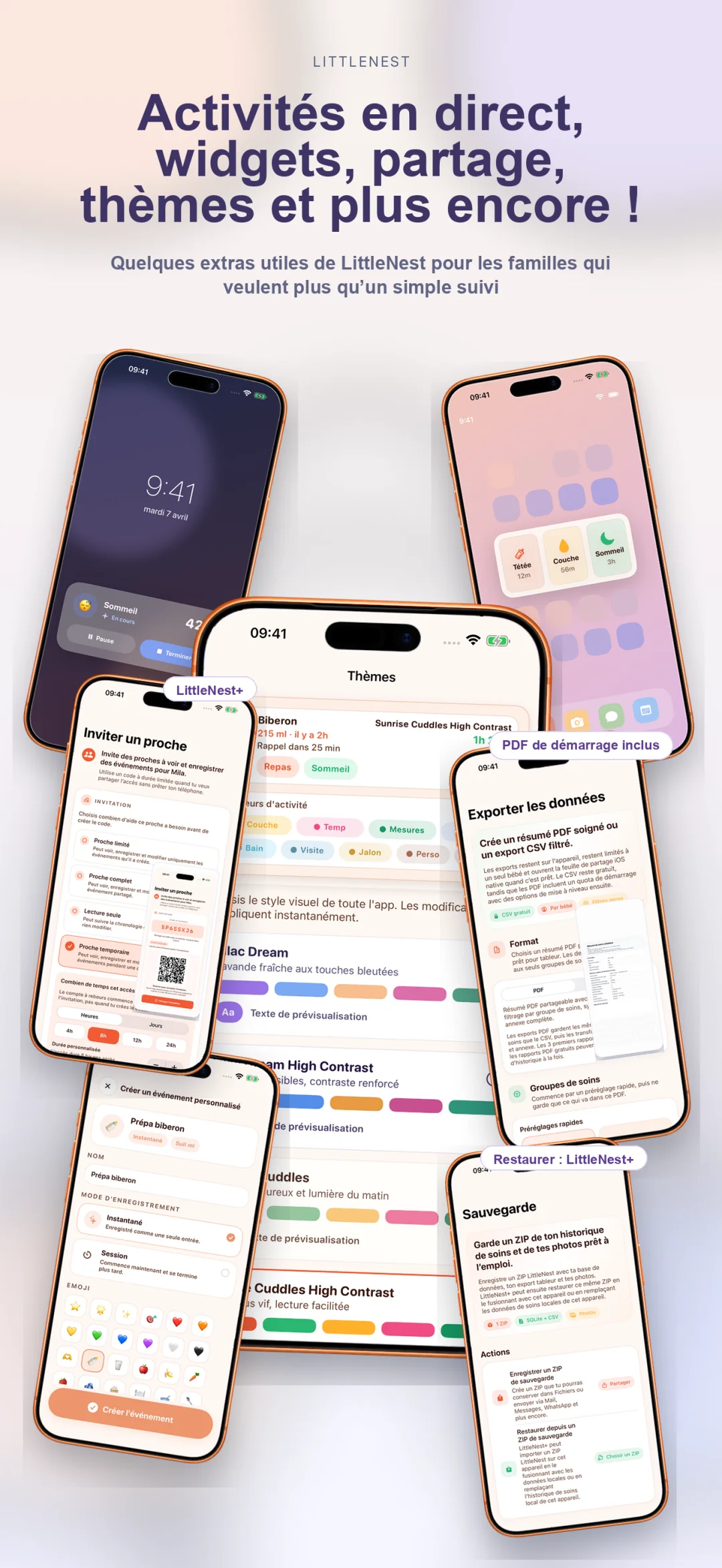 Types d'événements personnalisés, thèmes, Live Activities, widgets et plus