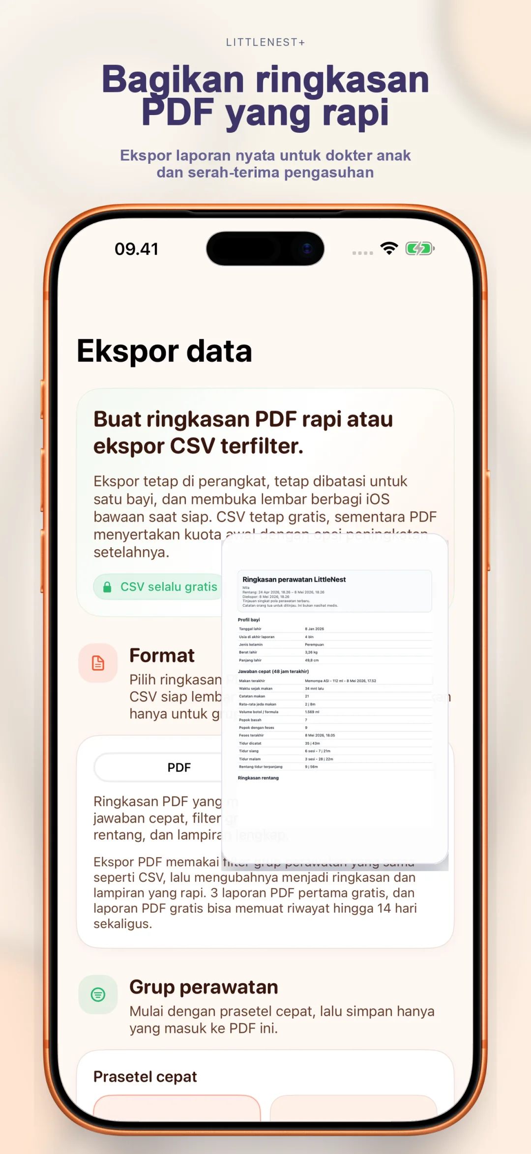 Ekspor ringkasan PDF yang rapi