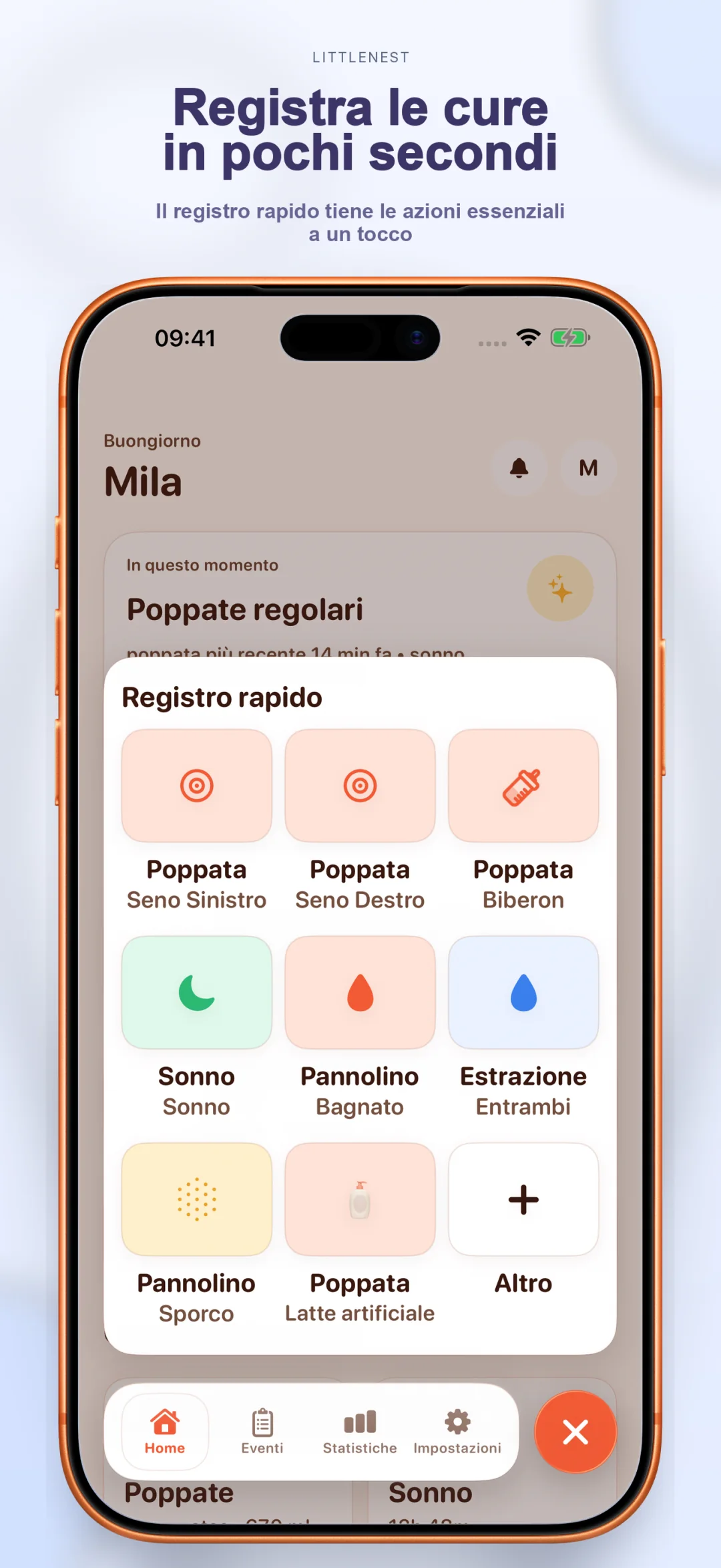 Schermata di registrazione rapida per le cure