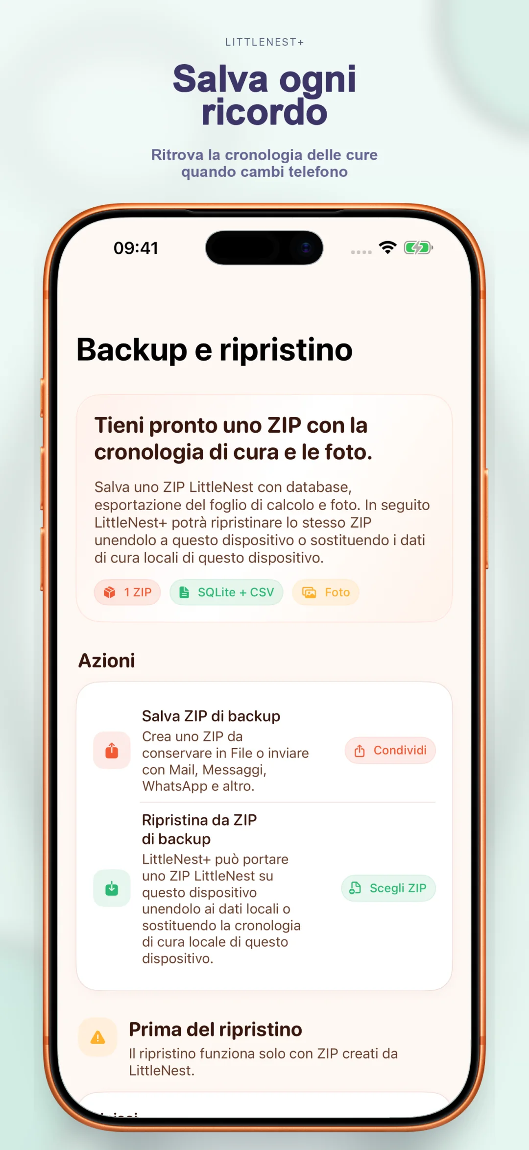 Backup cloud della cronologia cure