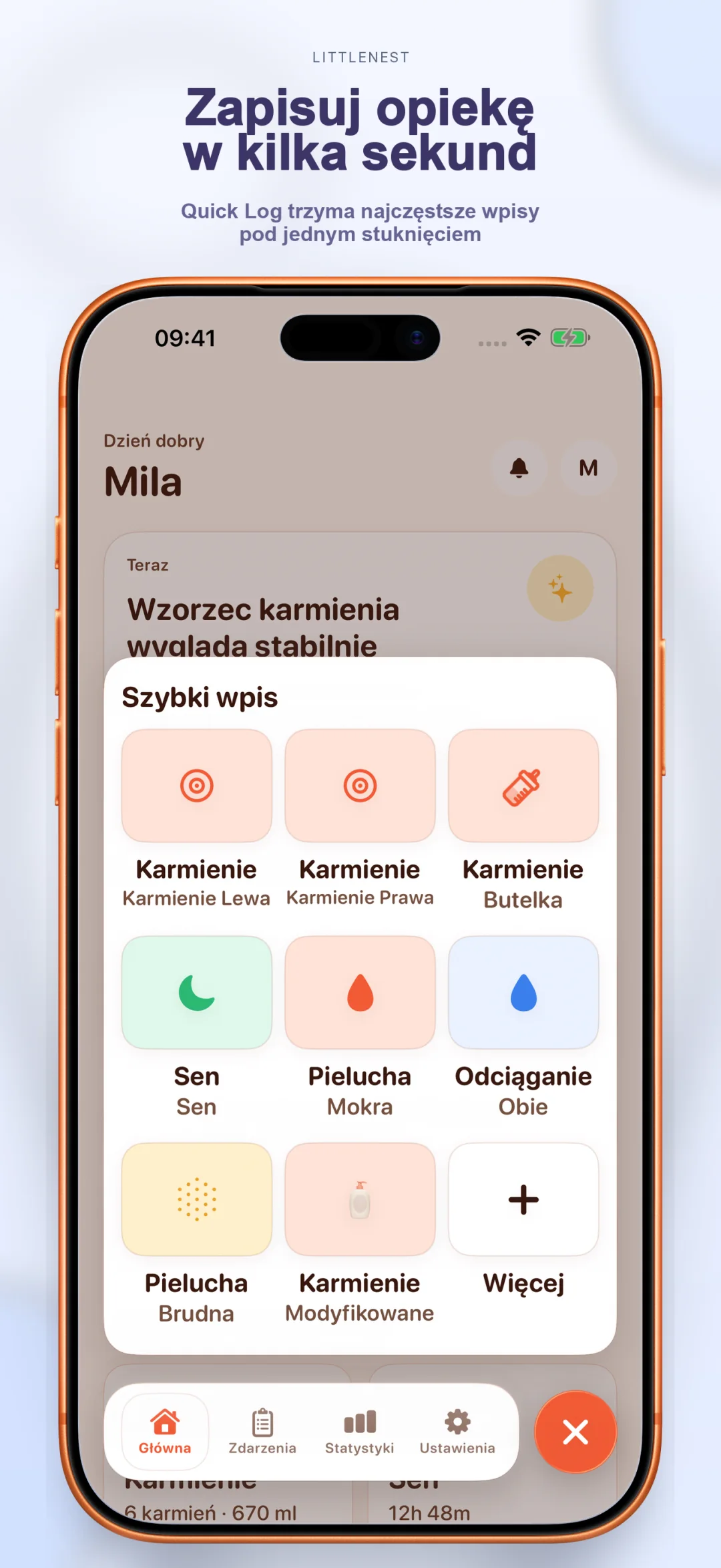 Ekran szybkiego zapisu zdarzeń opieki