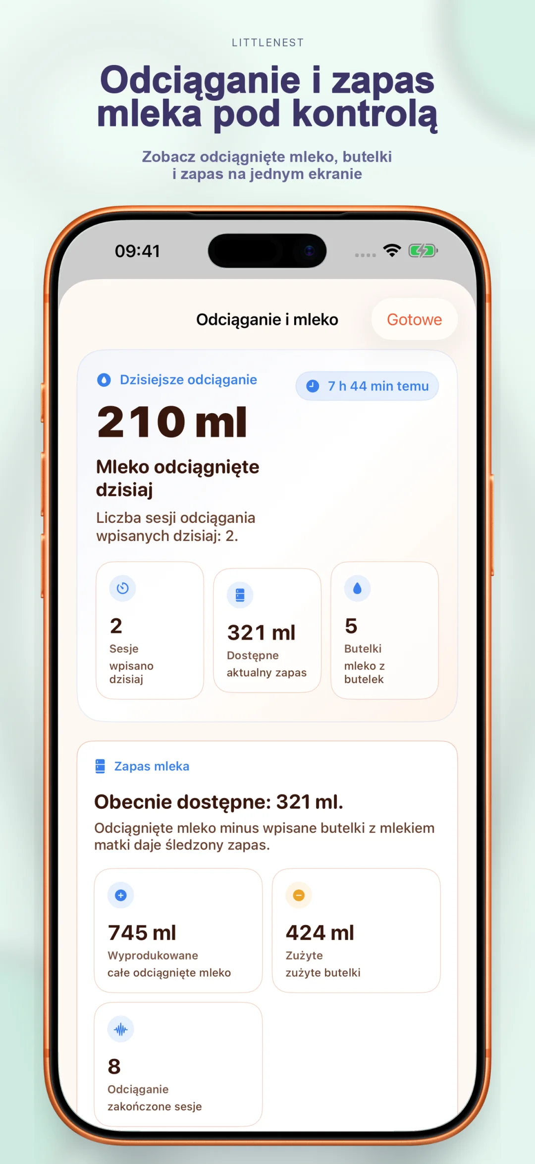 Śledzenie odciągania i zapasów mleka