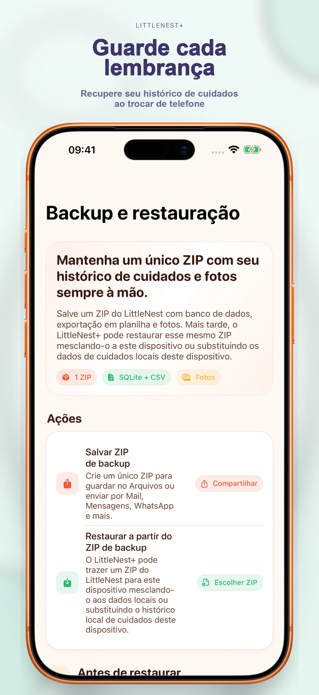 Backup em nuvem do histórico de cuidado