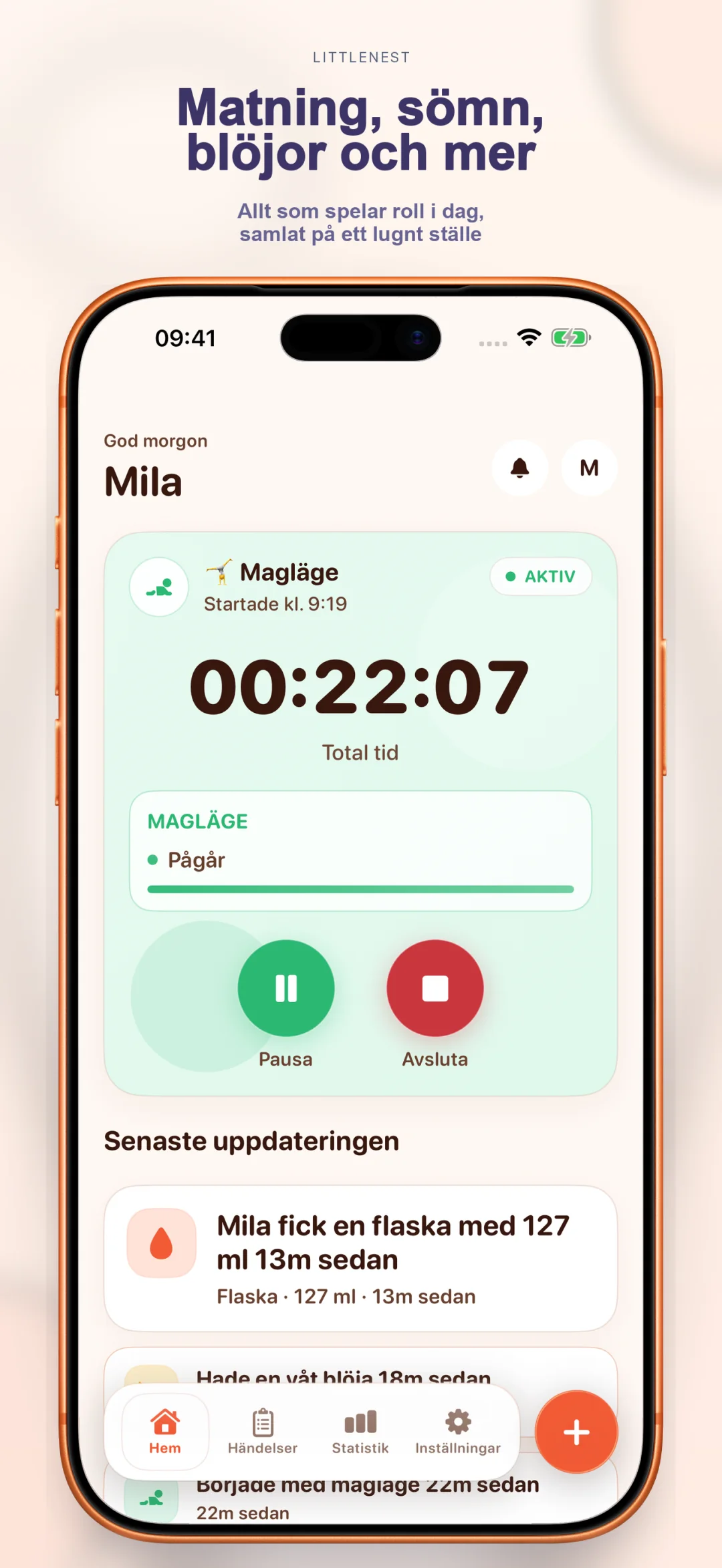 LittleNest hemskärm med matningar, sömn, blöjor med mera