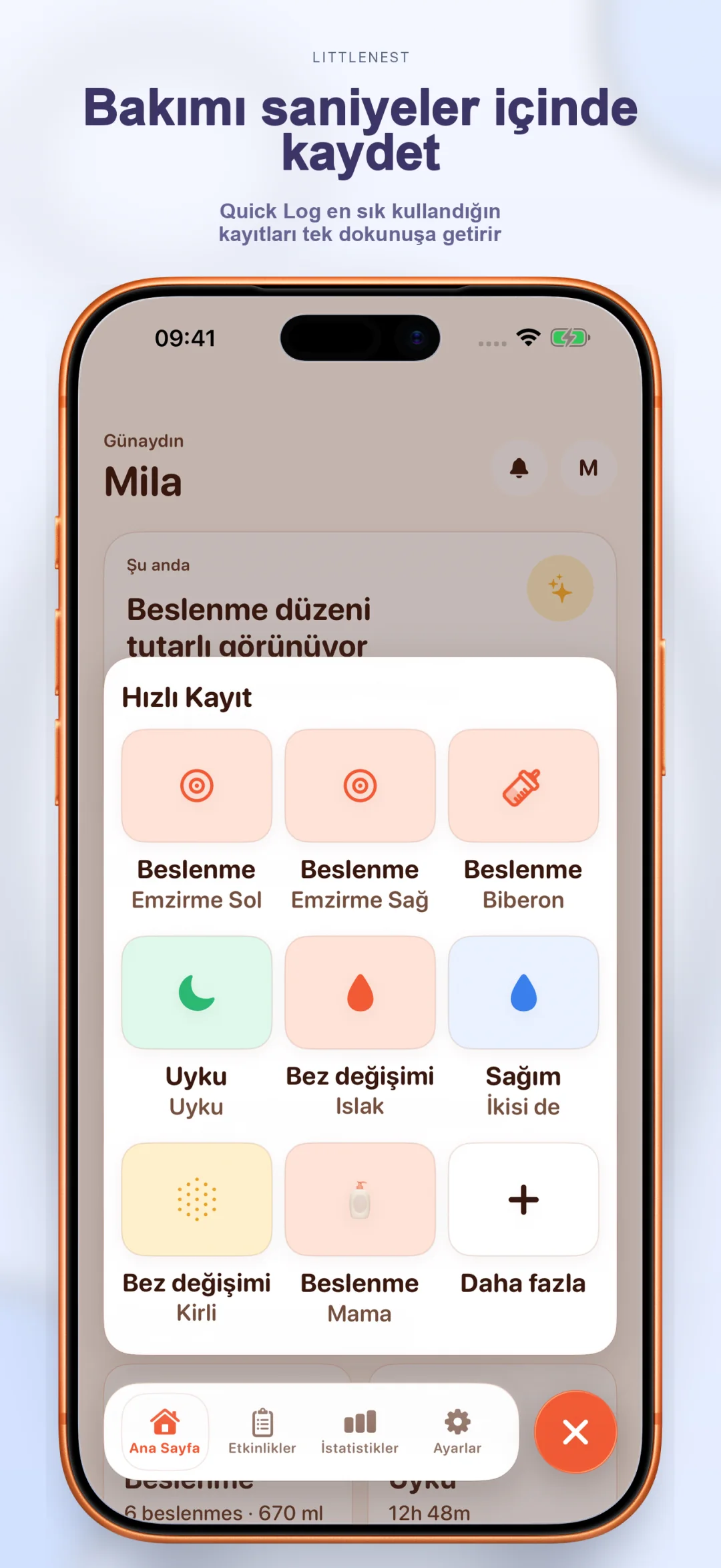 Bakım olayları için hızlı kayıt ekranı