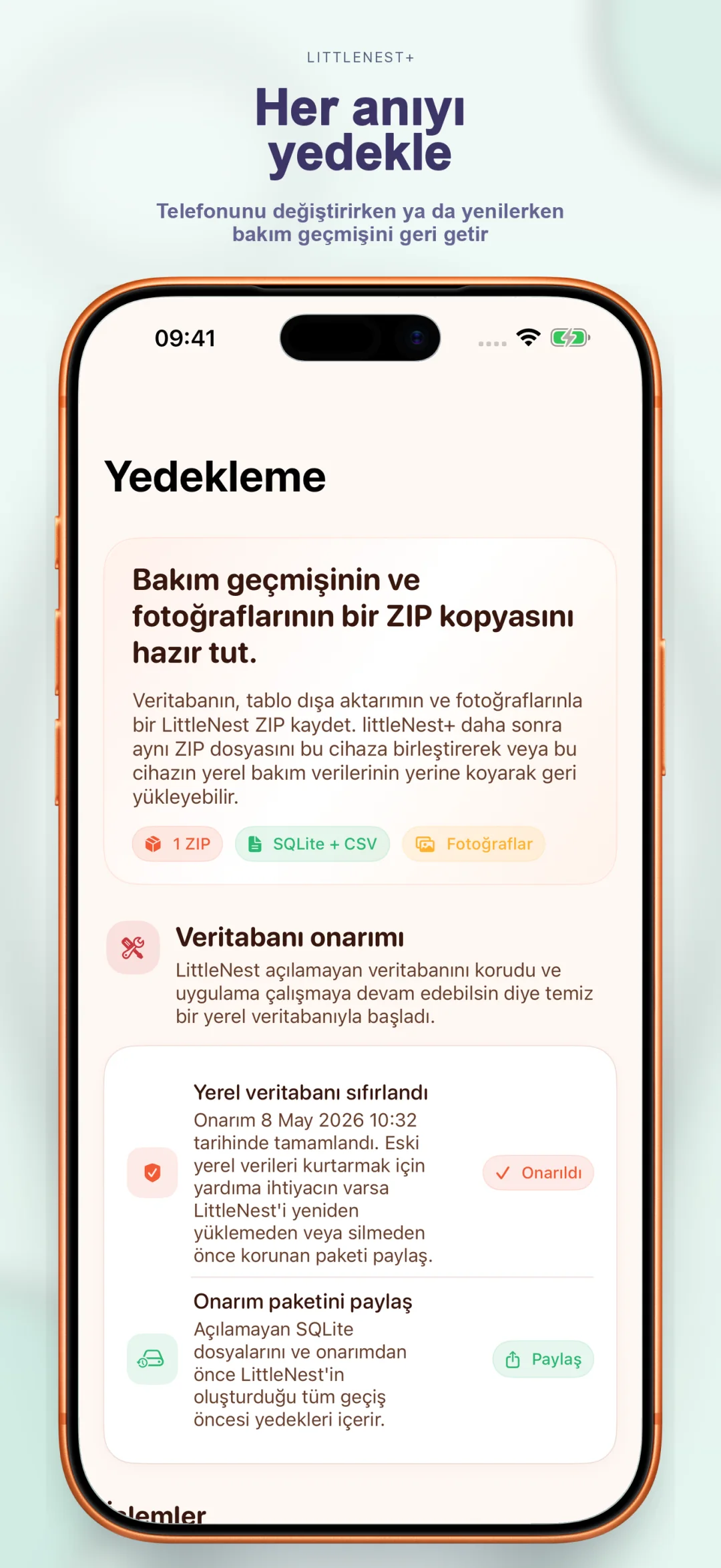 Bakım geçmişinin bulut yedeklemesi