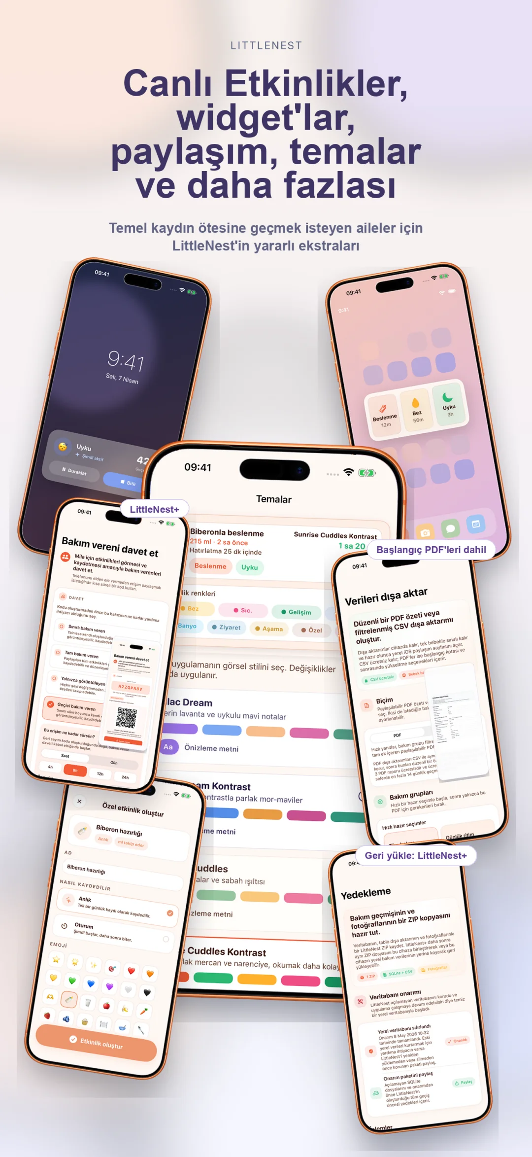 Özel olay tipleri, temalar, Live Activities, widget'lar ve daha fazlası